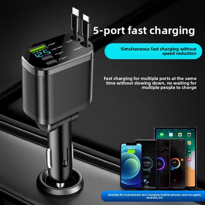120W Retractable Car Charger Dual Port
