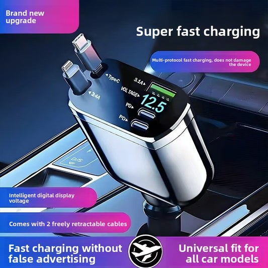 120W Retractable Car Charger Dual Port