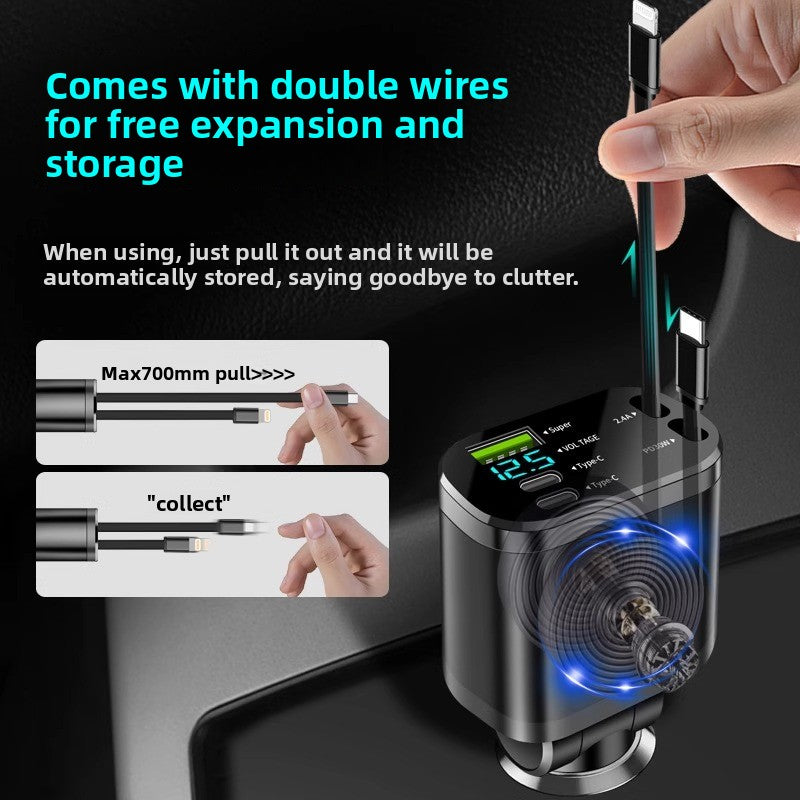 120W Retractable Car Charger Dual Port