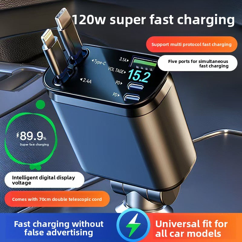 120W Retractable Car Charger Dual Port
